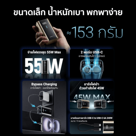 แบตเตอรี่สำรอง CUKTECH PB060 สีเทาไทเทเนียม 6,000 MAH จ่ายไฟรวมสูงสุด 55W_2